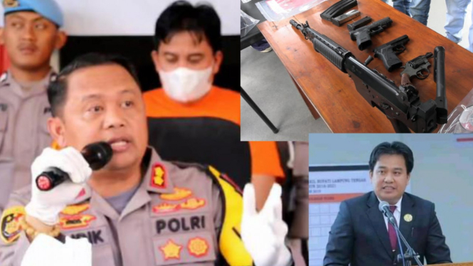 Kolase foto anggota DPRD  Lampung Tengah dan polisi.