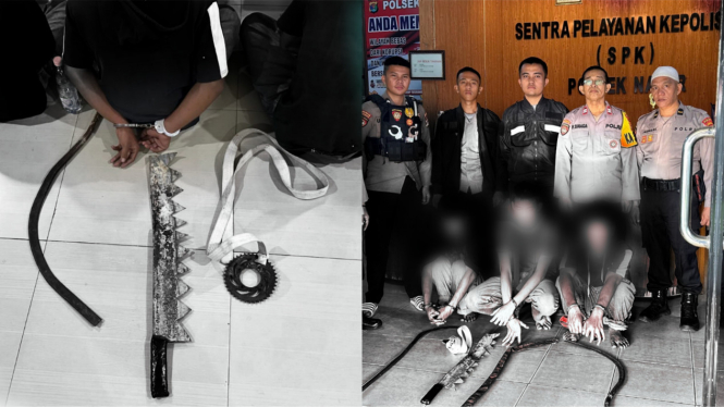 Kolase foto ketiga remaja dan barang bukti