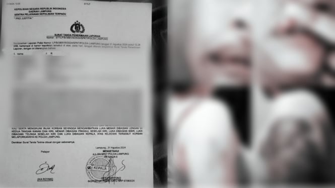 Kolase laporan polisi dan foto korban