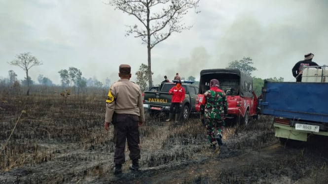 Kebakaran lahan di Taman Nasional Way Kambas, Lampung Timur.