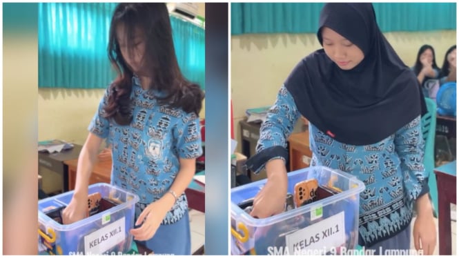 Handphone siswa-siswi dimasukkan dalam box