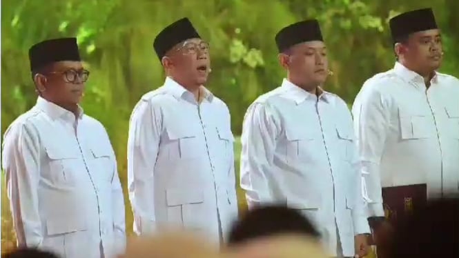 Rahmat Mirzani saat membacakan tesks Pancasila di HUT Gerindra.