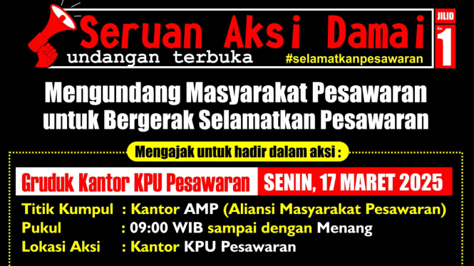 Seruan aksi damai di Kantor KPU Pesawaran.