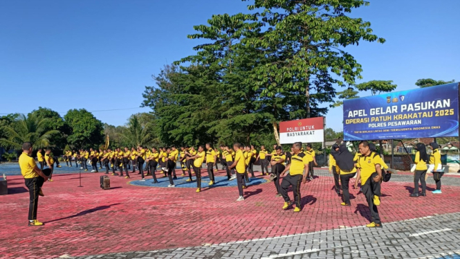 Polres Pesawaran gelar Olahraga rutin pagi.