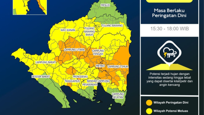 Hujan lebat berpotensi disertai petir dan angin kencang di Lampung.