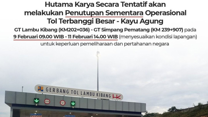 Rencana tentatif penutupan sementara ruas jalan tol Lampung.