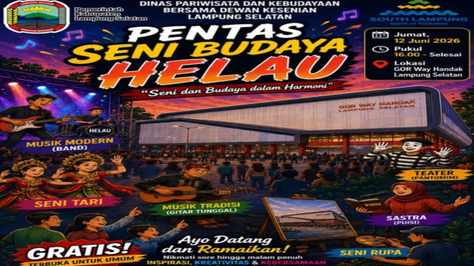 Tugu Ragom Mufakat jadi pusat pentas seni budaya HELAU Lampung Selatan.