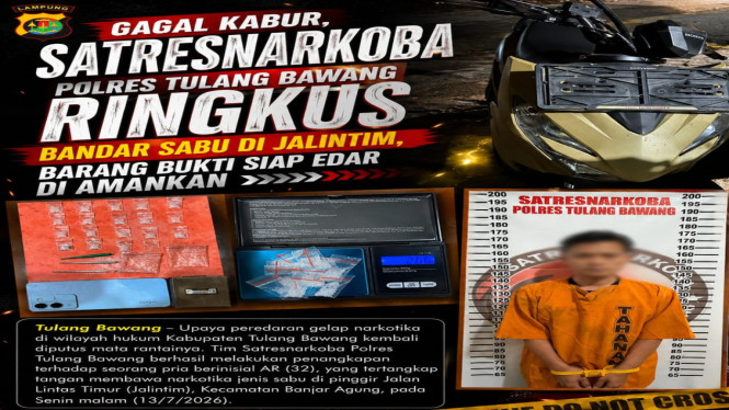 Polres Tulang Bawang amankan 13 paket sabu dari tangan pengendara beat street.