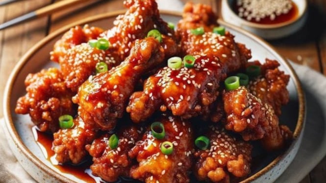 Ilustrasi Korean Chicken Wings Saus Gochujang Pedas Manis