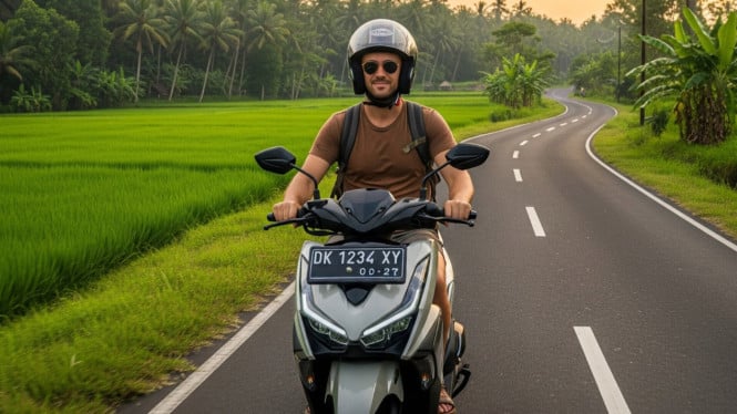 Ilustrasi Turis Naik Motor