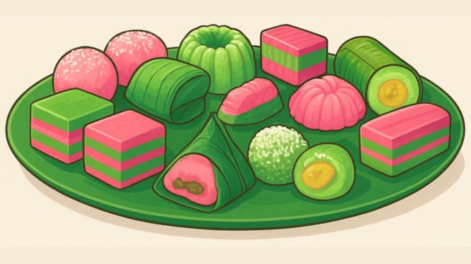 Ilustrasi Jajan Pasar Warna Pink dan Hijau