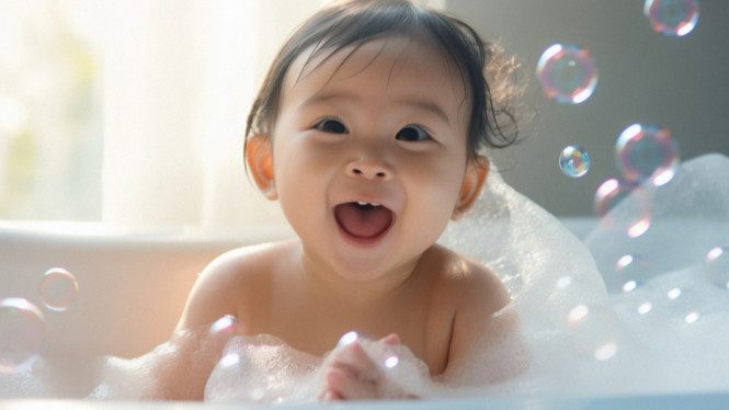 Ilustrasi anak mandi