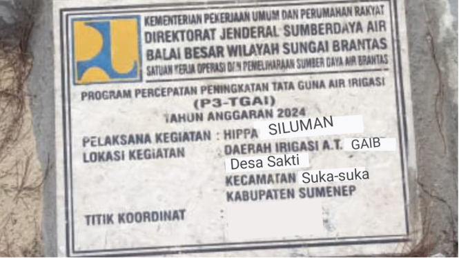Prasasti Pengerjaan Program P3TGAI Kab Sumenep 2024