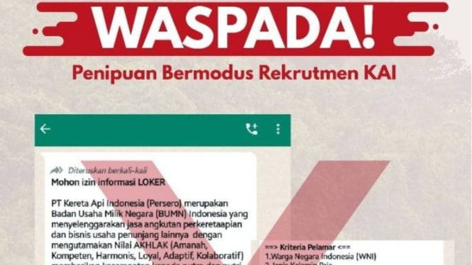 Penipuan atas nama rekrutmen PT Kereta Api Indonesia