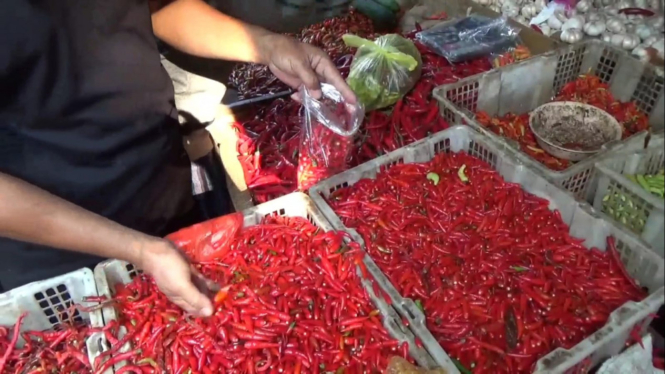 Pedagang cabai rawit di pasar tradisional Jombang.