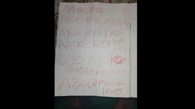Surat yang ditinggalkan pelajar SD di Jombang