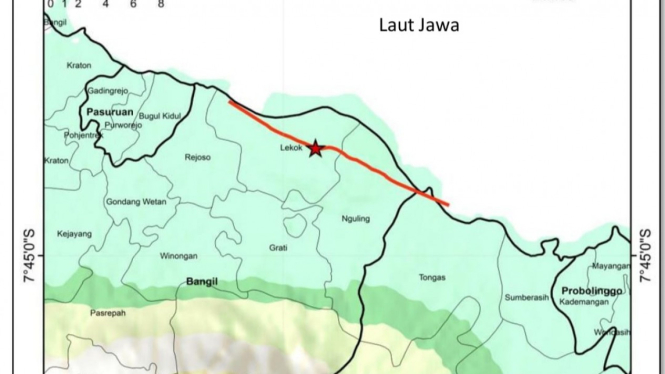 Topografi patahan sesar kendeng di wilayah Pasuruan