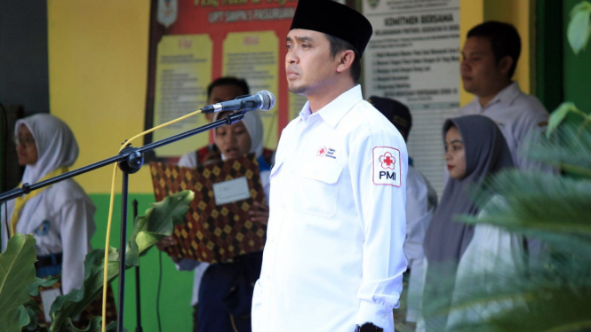 Wakil Wali Kota Pasuruan, Mas Adi saat apel latihan gabungan PMR