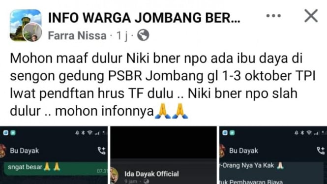 Pemberitahuan kegiatan ibu Ida Dayak di Facebook.