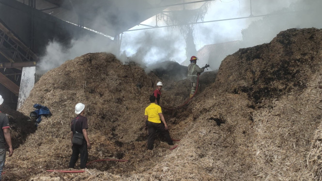 Tumpukan limbah ampas tebu di PG Jombang Baru