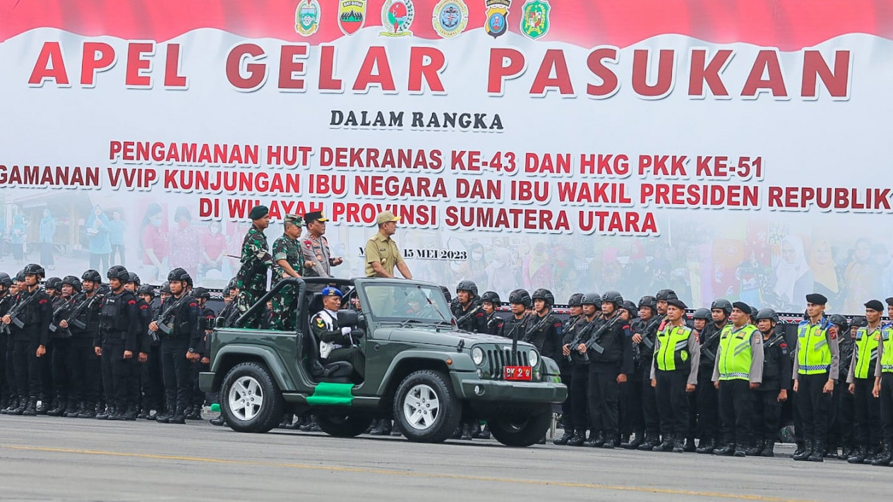 Wagub Sumut Musa Rajekshah pimpin Apel Gelar Pasukan Pengamanan HUT ke-43 Dekranas dan HKG PKK ke-51 di Lanud Soewondo.