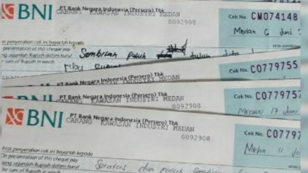 Cek kosong yang diterima dari oknum Bacaleg.