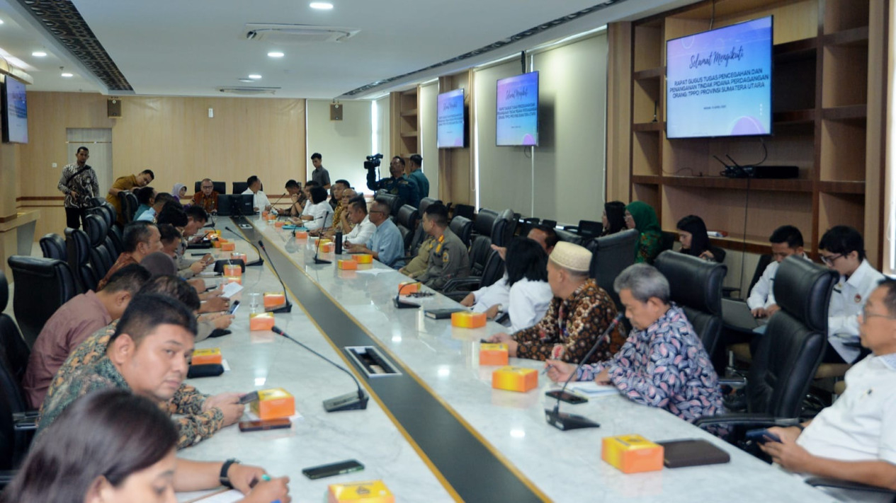 Rapat Gugus Tugas Pencegahan dan Penanganan TPPO di Kantor Gubernur Sumut.