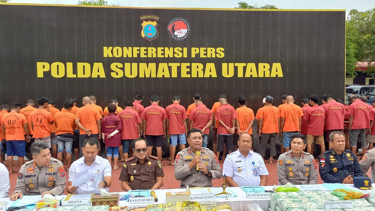 Polda Sumut gelar konferensi pers pengungkapan kasus narkoba.