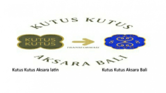 Logo baru Kurus Kurus dengan Akasara Bali berwarna biru.