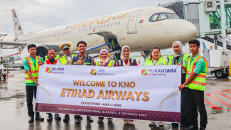 Etihad Airways Resmikan Penerbangan Perdana Abu Dhabi-KNO, JAS Airport Services Jadi Mitra Ground Handling
