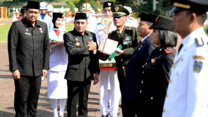 Gubernur Sumut, Edy Rahmayadi bersama Wali Kota Medan Bobby Nasution.
