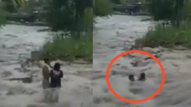 Detik-detik sepasang kekasih terjebak arus banjir bandang di lokasi pemandian Sungai Sibiru-biru.