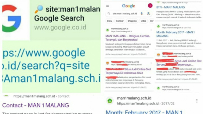 Situs MAN 1 Malang dibobol judi online.