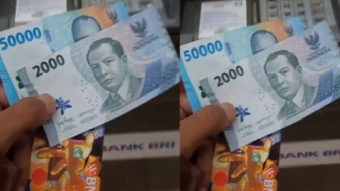 Viral uang pecahan Rp50 ribu dan Rp2 ribu dari mesin ATM.