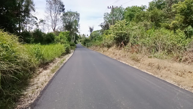 Kondisi terkini ruas Jalan Pangaribuan-Garoga di Desa Aek Tangga usai diperbaiki bagian dari proyek Rp2,7 triliun.