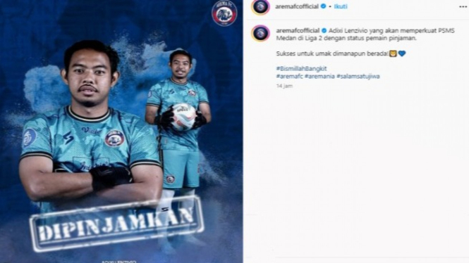 Kiper Arema FC, Adixi Lenzivio dipinjamkan ke PSMS Medan.