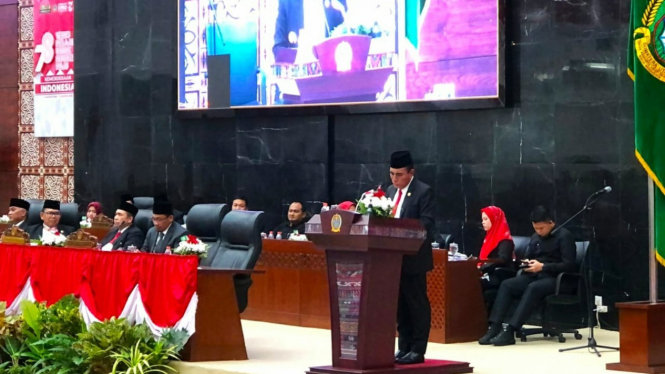 Pidato Gubernur Sumut, Edy Rahmayadi saat sidang paripurna DPRD Sumut.