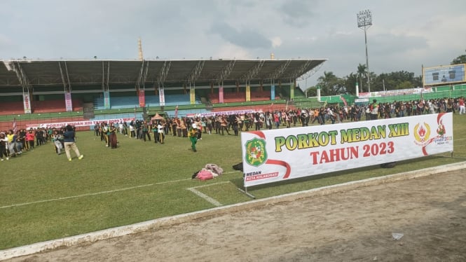 Gladi bersih pembukaan Porkot Medan 2023 di Stadion Teladan Medan.