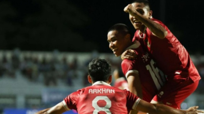 Pemain Timnas Indonesia rayakan gol ke gawang Thailand di Piala AFF.
