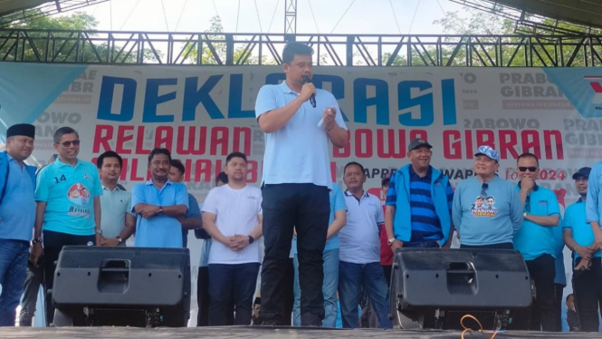 Wali Kota Medan, Bobby Nasution hadiri deklarasi relawan Prabowo-Gibran di Binjai.