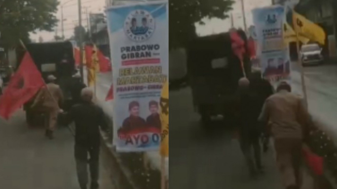 Kolase aksi petugas Satpol PP Dairi mencopot bendera PDIP dan membiarkan bendera partai lain.