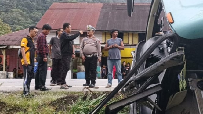 Kondisi bus Big Bird yang kecelakaan di Toba, Sumut.