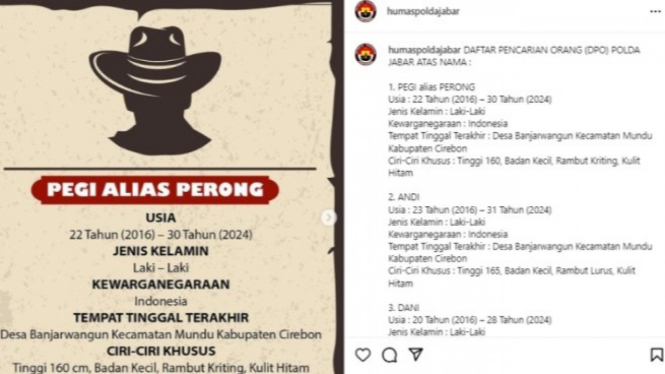 Pegi alias Perong, DPO tersangka pembunuhan Vina Cirebon.