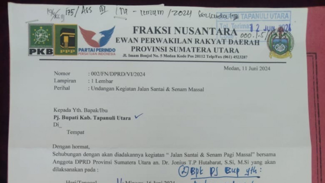 Surat Undangan dari Fraksi Nusantara DPRD Sumut.