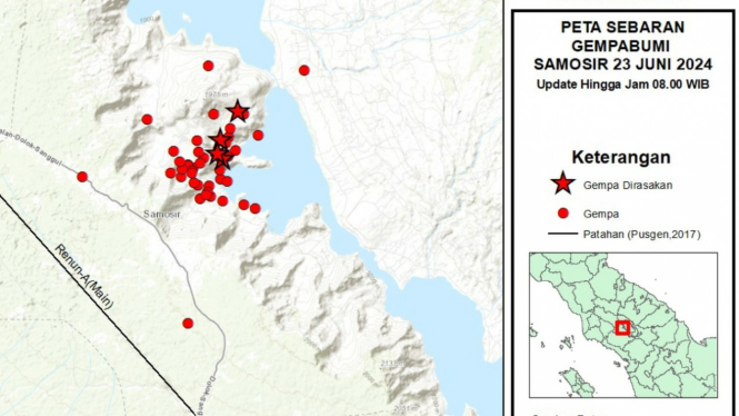 Gempa bumi terjadi di Kabupaten Samosir.