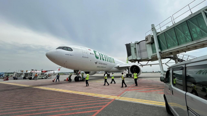 Penerbangan perdana  maskapai Citilink dari Bandara Kualanamu ke Jeddah.