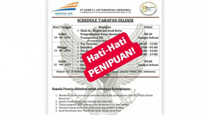 Awas modus penipuan undangan loker kereta api.