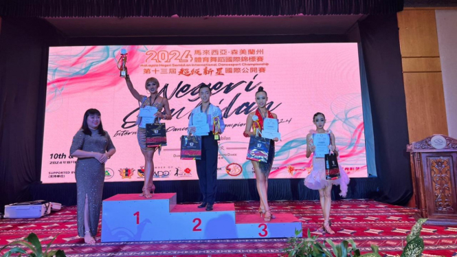 Stevany, atlet dancesport Sumut juara 1 solo amateur open kejuaraan internasional di Malaysia.