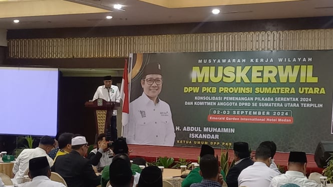 Ketua DPW PKB Sumut, M. Jafar Sukhairi Nasution saat memberikan sambutan pada Muskerwil PKB Sumut.