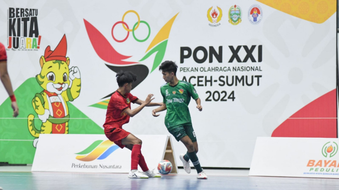 Laga perebutan medali perunggu futsal putra PON 2024 antara Banten vs NTT.